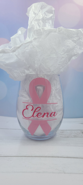 Cancer Ribbon Wine Glass (All ribbon colors available)